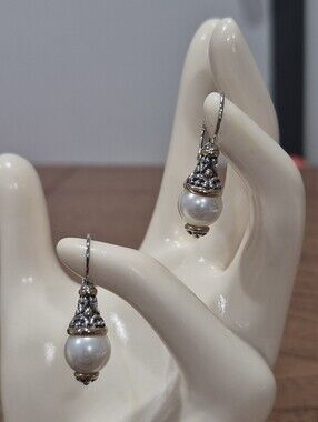 John Medeiros Pearl Drop Silver And Gold Earrings